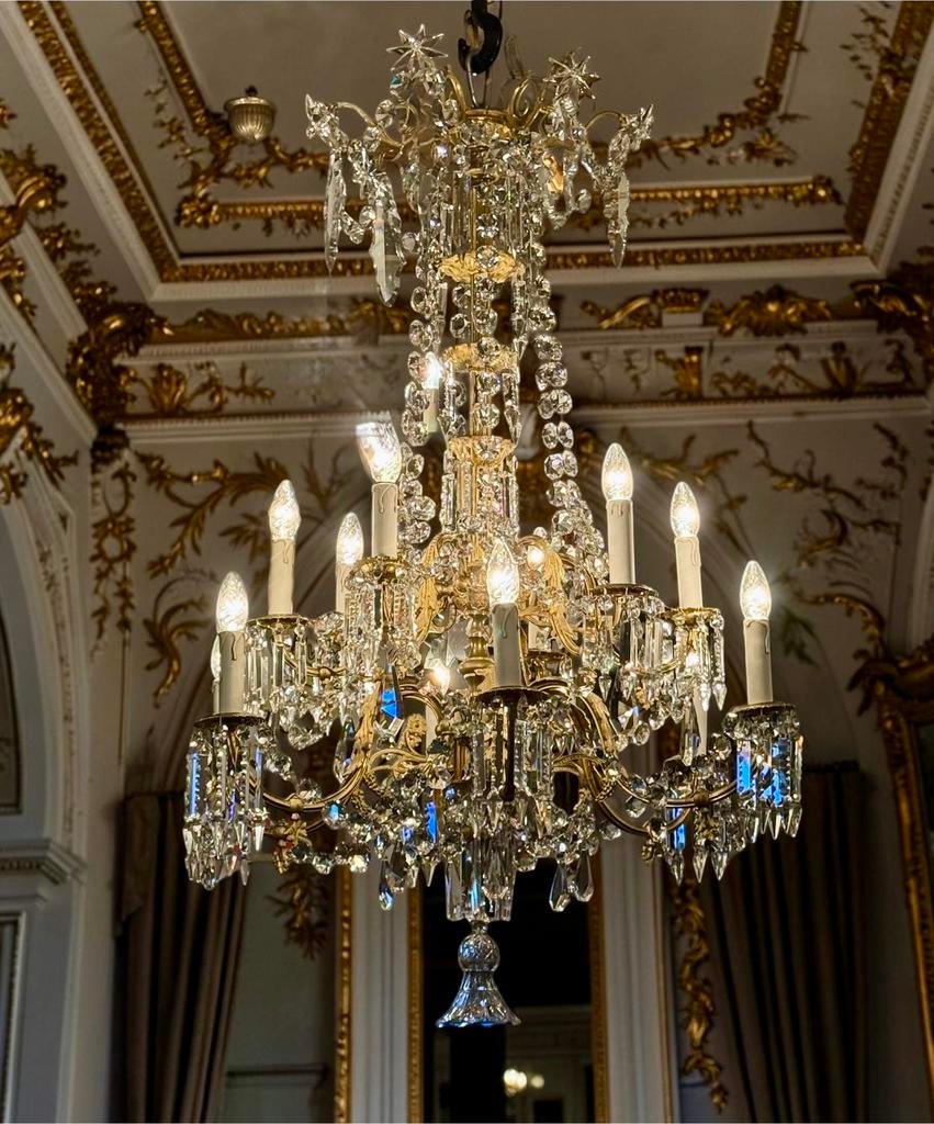 Zeer bijzondere en grote antiek kristallen kroonluchter, Ophalen of Verzenden