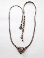 Halsketting met platte schakels en ornament, zirkonia (6917), Ophalen, Zo goed als nieuw, Zilver, Overige materialen