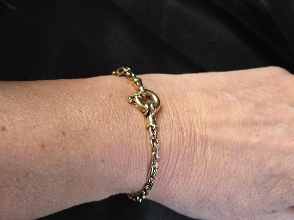 18 Karaat.Gouden bi-color fantasie schakel armband. 2026/91., ., Ophalen of Verzenden, Zo goed als nieuw, .