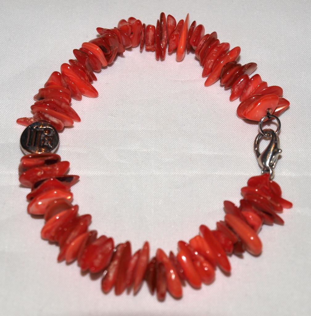 armband van rood parelmoer met verzilverde kraal maagd, Sieraden, Tassen en Uiterlijk, Armbanden, Ophalen of Verzenden, Nieuw
