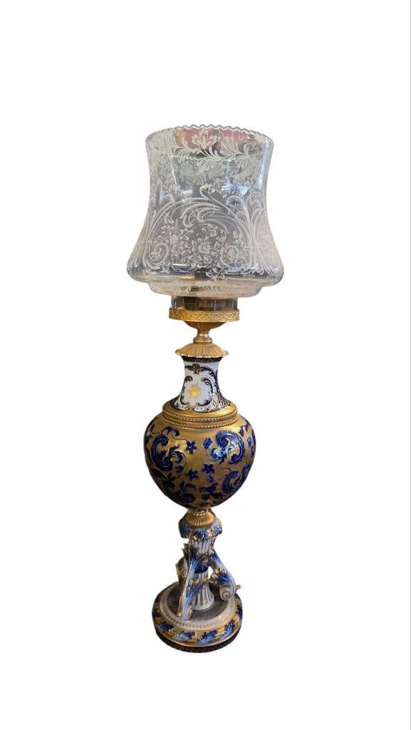 Antieke Franse Sevres Porseleinen Olie Lamp
