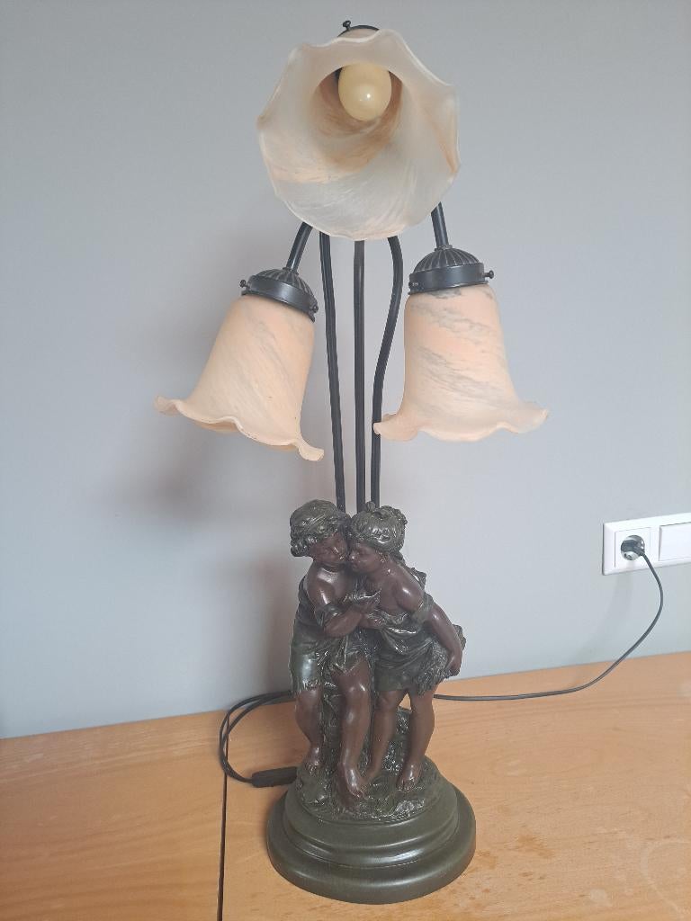 Tafel- Kastlamp van Art Nouveau Stijl, Gebruikt, 50 tot 75 cm, Glas, Ophalen