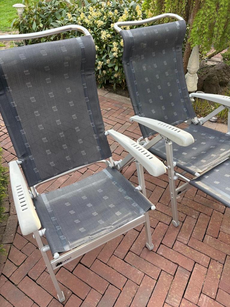 Twee Dukdalf campingstoelen met voetensteun, Ophalen, Gebruikt, Campingstoel