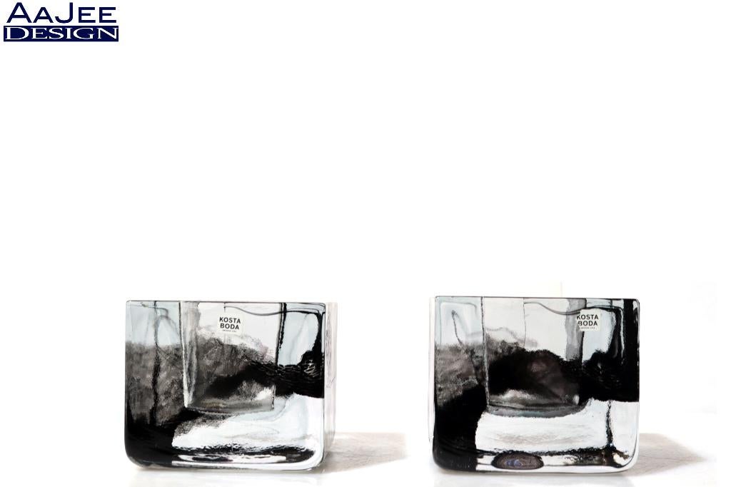 2 Kosta Boda – Brick – Waxinehouders – Anna Ehrner – Zweden, Overige materialen, Zwart, Ophalen of Verzenden, Zo goed als nieuw