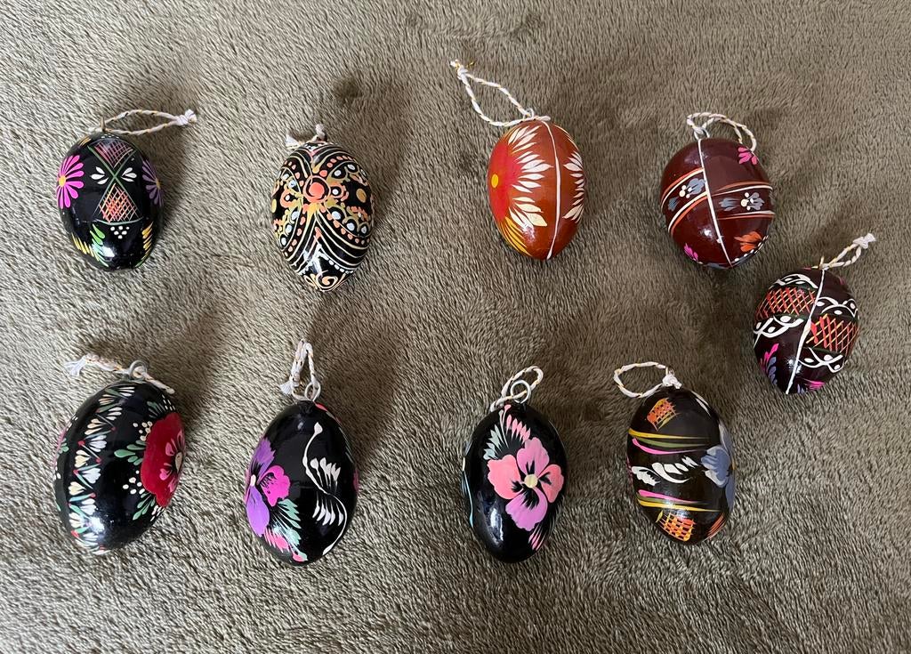 9 handbeschilderde houten paaseieren / paasdecoratie, Ophalen, Gebruikt