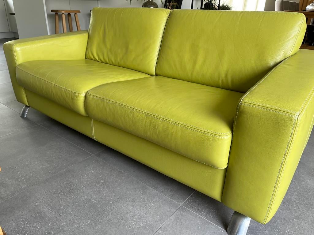 Lederen bank 2 1/2 zit, Ophalen, Gebruikt, Tweepersoons, 75 tot 100 cm