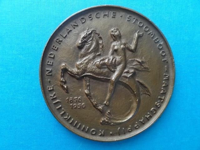 KNSM 100 jaar, 1856-1956 zeldzame penning van Albert Termote, Verzamelen, Scheepvaart, Verzenden, Gebruikt, Motorboot, Overige typen