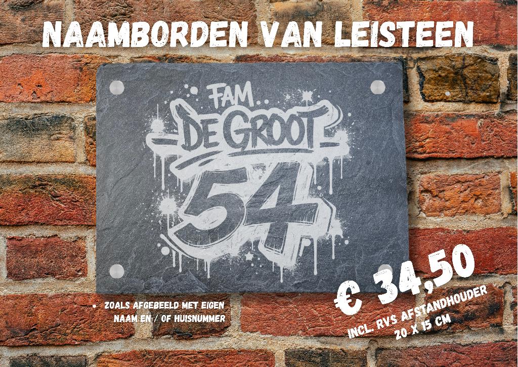 Graffiti Naambord van Leisteen 20 x 15 cm, Zwart, Nieuw, Ophalen of Verzenden, Landelijk