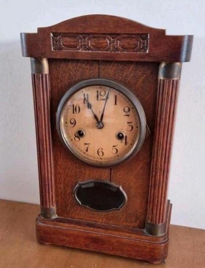 Antieke Junghans pendule klok gereviseerd, Antiek en Kunst, Antiek | Klokken, Ophalen of Verzenden