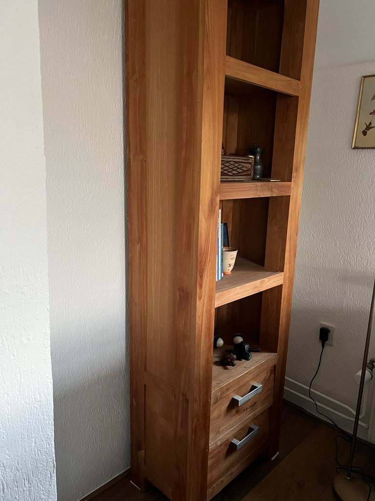 Houten boekenkast met lades, Huis en Inrichting, Kasten | Boekenkasten, Minder dan 50 cm, Gebruikt, 200 cm of meer, Ophalen of Verzenden