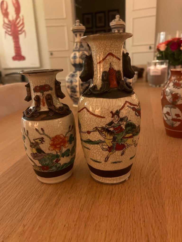 Set van 2 Antieke Chinese Craquelé Vazen, Antiek en Kunst, Ophalen