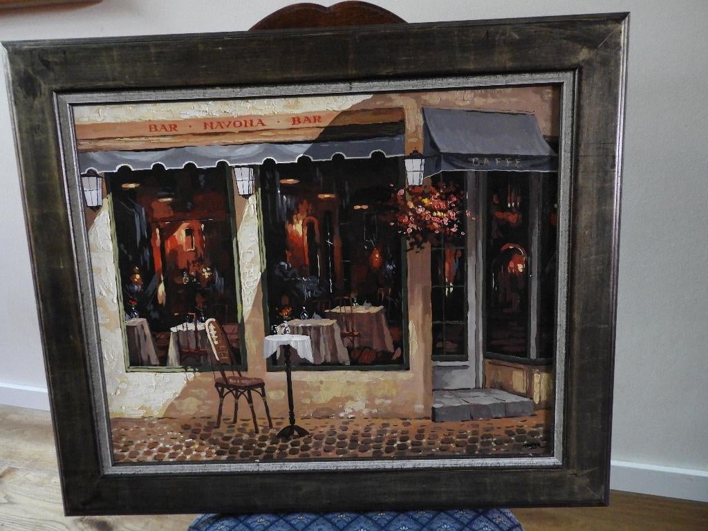 Schilderij café / bar Navona Italie - Gesigneerd, Ophalen