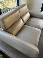 Gratis echte leren zetel twee en driezit taupe kleur., Ophalen, Gebruikt, Minder dan 150 cm, Leer