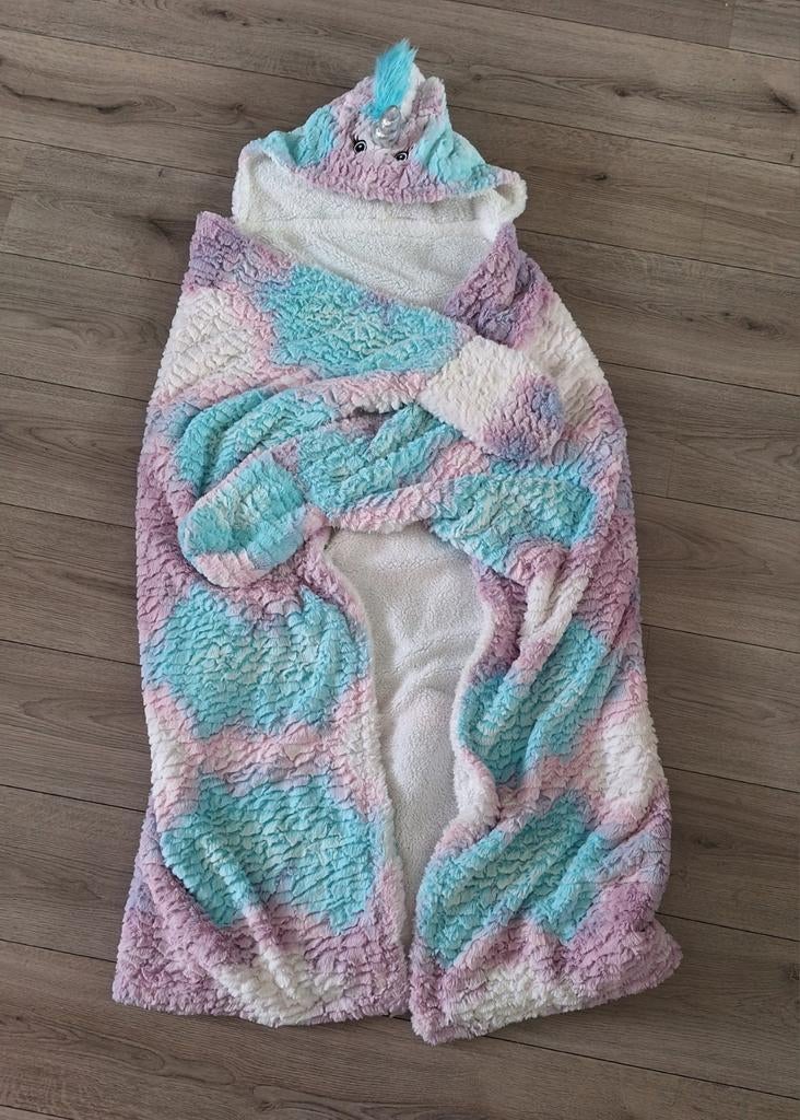 Eenhoorn knuffeldeken hoodie pastel kinder plaid, Ophalen of Verzenden, Zo goed als nieuw, 100 cm of meer, Deken