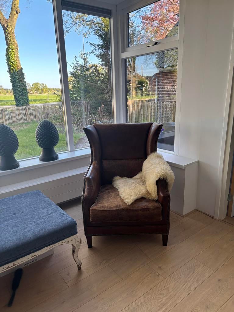 Mooie doorleefde Schapenleer herenstoel, Huis en Inrichting, Ophalen, Gebruikt, Bruin, Leer