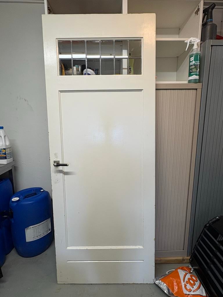 Oude binnendeur met glas-in-lood, Doe-het-zelf en Verbouw, Deuren en Horren, Ophalen, Gebruikt, 80 tot 100 cm, Binnendeur