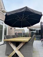Complete tuinset met tafel, stoelen en parasol, Ophalen, Gebruikt, Eettafel, 6 zitplaatsen