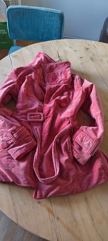 Roze fluwelen jas met borduursel, Kleding | Dames, Jassen | Zomer, Gedragen, Maat 38/40 (M), Roze, Ophalen of Verzenden