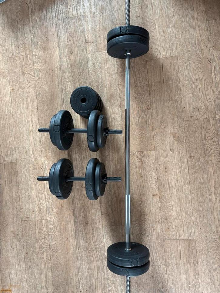 Focus Fitness verstelbare dumbbells en halterstang, Sport en Fitness, Fitnessmaterialen, Zo goed als nieuw, Halterset, Armen, Ophalen