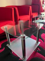 Moderne glazen salontafel met metalen poten, Huis en Inrichting, Ophalen, Minder dan 50 cm, 50 tot 75 cm, Vierkant