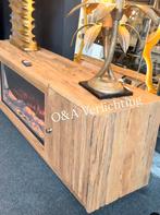 Tv meubel slipperwood met sfeerhaard 170 cm, 150 tot 200 cm, Nieuw, Ophalen of Verzenden, Minder dan 100 cm