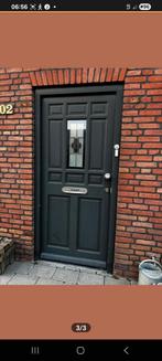 Zware massieve hardhouten voordeur met glas in lood., Hobby en Vrije tijd, Overige Hobby en Vrije tijd, Ophalen