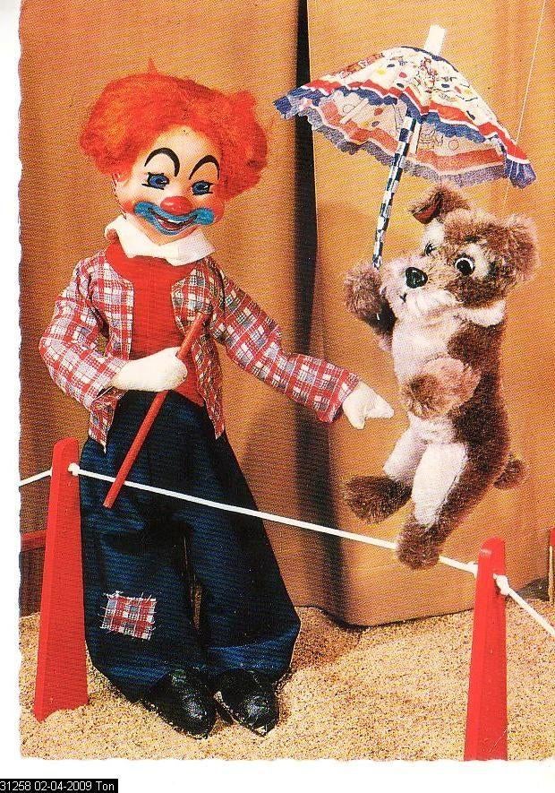Ansichtkaart	Clown	met hond, Verzenden, 1960 tot 1980, Gelopen, Overige thema's