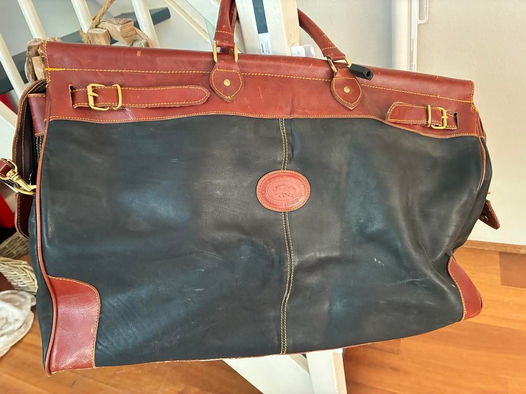 Leren Reistas - Zwart/Bruin Vintage Look, Sieraden, Tassen en Uiterlijk, Tassen | Reistassen en Weekendtassen, Gebruikt, Zwart