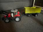 Bruder Rode tractor met aanhanger en voorlader, Ophalen of Verzenden, Gebruikt