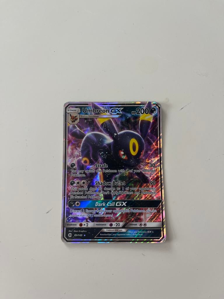 Beschadigde Umbreon GX Pokémon kaart, Ophalen of Verzenden, Losse kaart, Foil