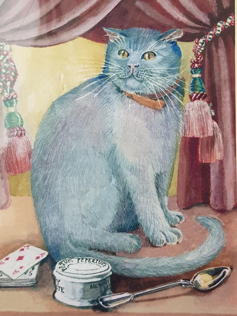 Mooie originele litho uit Engeland van poes of kat 27-29 cm., Antiek en Kunst, Kunst | Litho's en Zeefdrukken, Ophalen of Verzenden