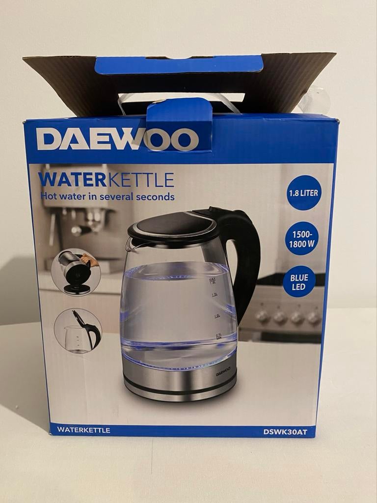 *NIEUW* Daewoo DSWK30AT Glazen Waterkoker - 1.8L, 1 tot 2 liter, Ophalen of Verzenden, Nieuw, Rvs