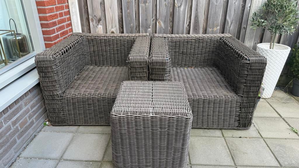 Loungeset met bijzettafel, Tuin en Terras, Gebruikt, Loungeset, Wicker, Stoel