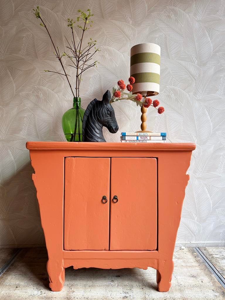 Vintage oranje terra commode kast chinese altaar kast, Ophalen, Pand 96, Koestraat 96, 50 tot 70 cm
