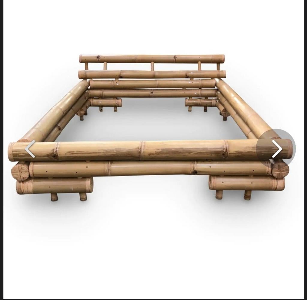Bamboe bed 160x200 met lattenbodem (optioneel matras), Gebruikt, Beige, Tweepersoons, Ophalen of Verzenden
