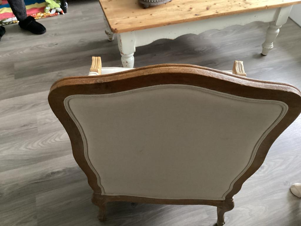 Elegante fauteuil in Franse stijl, hout en stof, Gebruikt, Overige kleuren, Ophalen of Verzenden, Eén