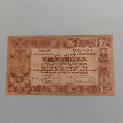 1 Gulden Zilverbon uit 1938 in ZF, Postzegels en Munten, Bankbiljetten | Nederland, Los biljet, 1 gulden, Ophalen of Verzenden