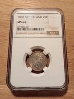 25 Cent 1889 NGC MS64, Postzegels en Munten, Munten | Nederland, Koning Willem III, Zilver, 25 cent, Ophalen of Verzenden