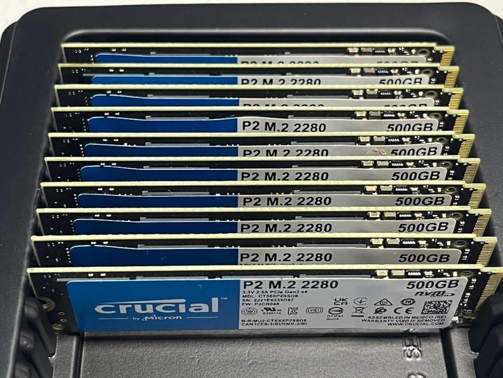 10x (nog 5x beschikbaar) CRUCIAL P2 500GB PCIE NVME M2 SSD, Computers en Software, Harde schijven, Gebruikt, Laptop, Intern, SSD