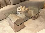 Travertin Salontafel met Glasplaat | 110 x 80, Ophalen, 100 tot 150 cm, 50 tot 100 cm, Rechthoekig