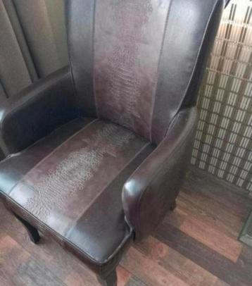 2Bruine kamer fauteuil bijzetstoel slangenprint skai GELDROP beschikbaar voor biedingen