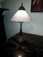 VINTAGE BRONZEN LAMP met WITTE OPALINE KAP in PERFECTE STAAT, Ophalen of Verzenden