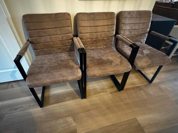 6 Lizzy eetkamerstoelen van Leen Bakker, Huis en Inrichting, Stoelen, Gebruikt, Vijf, Zes of meer stoelen, Metaal, Bruin, Ophalen