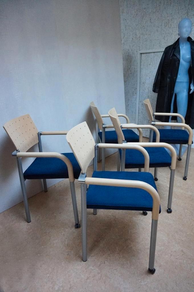 Set van 5 vintage design stoelen, armstoelen, Huis en Inrichting, Stoelen, Gebruikt, Vijf, Zes of meer stoelen, Hout, Metaal, Stof