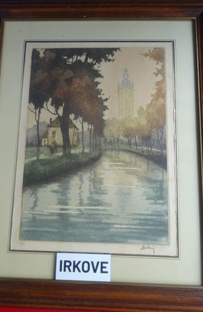 MOOIE ETS INGEKLEURD * Gesigneerd Bely? *, Antiek en Kunst, Kunst | Etsen en Gravures, Verzenden