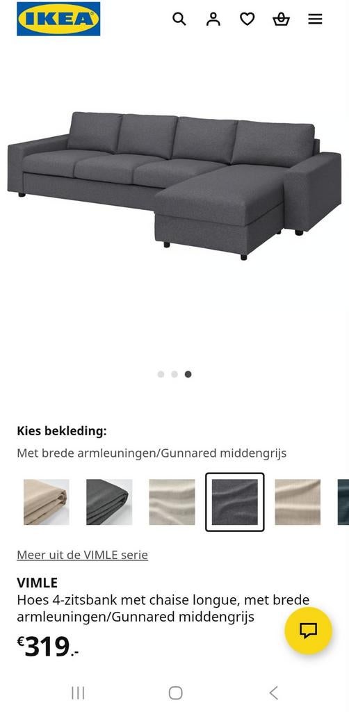 Hoezen IKEA VIMLE 4 zits hoekbank middengrijs, Ophalen, Gebruikt, 75 tot 100 cm