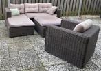 Luxe rotan loungeset met chaise longue 215 x165cm, fauteuil, Ophalen, Gebruikt, Rotan, 6 zitplaatsen