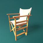 Vintage design houten klapstoel "Director Chair", leer, Vintage design director stoel, Gebruikt, Ophalen of Verzenden, Hout