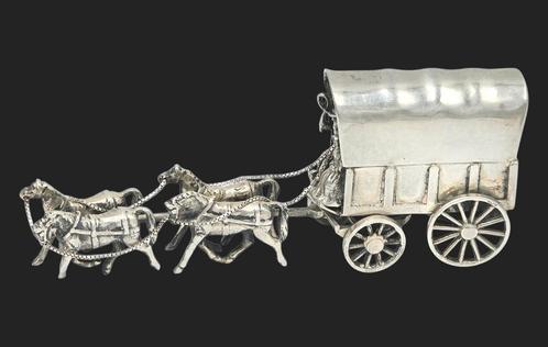 Zilver Miniatuur  Huifkar met 4 Span  Hollands Zilver, Antiek en Kunst, Antiek | Goud en Zilver, Zilver, Verzenden