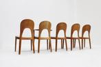 5 Vintage Deense eetkamer stoelen van Niels Koefoed, Huis en Inrichting, Stoelen, Ophalen, Bruin, Stof, Vijf, Zes of meer stoelen